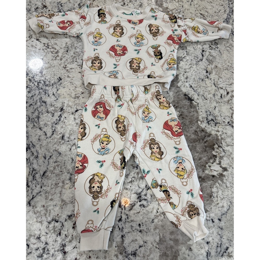 Disney Babyโ Girls 6-9 Months Princess Sweatsuit Pant Set Outfit Ariel Jasmine